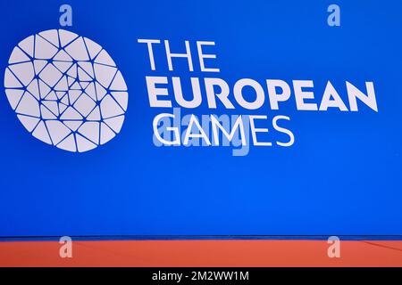 Illustrration shows the logo of the European Games in Minsk, Belarus, Sunday 23 June 2019. The second edition of the 'European Games' takes place from 21 to 30 June in Minsk, Belarus. Belgium will present 51 athletes from 11 sports. BELGA PHOTO DIRK WAEM  Stock Photo