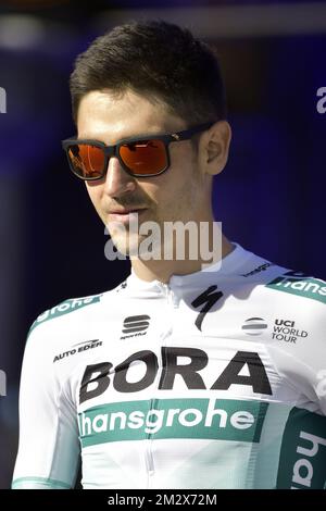 German Emanuel Buchmann of Bora-Hansgrohe pictured during the team presentation at the Grand Place - Grote Markt in Brussels, for the 106th edition of the Tour de France cycling race, Thursday 04 July 2019. This year's Tour de France starts in Brussels and takes place from July 6th to July 28th. BELGA PHOTO YORICK JANSENS Stock Photo