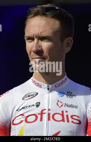 French Pierre-Luc Perichon of Cofidis pictured during the team presentation at the Grand Place - Grote Markt in Brussels, for the 106th edition of the Tour de France cycling race, Thursday 04 July 2019. This year's Tour de France starts in Brussels and takes place from July 6th to July 28th. BELGA PHOTO YORICK JANSENS Stock Photo