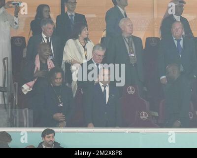 December 13th, 2022, Lusail Iconic Stadium, Doha, QAT, World Cup FIFA 2022, semi-finals, Argentina vs Croatia, in the picture the former French internationals Christian Karembeu and Youri Djorkaeff in the stands. Stock Photo