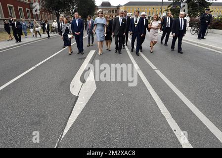 Re Filippo - Filip del Belgio e la regina Mathilde del Belgio, nella foto, in occasione di una visita al Neues Museum di Weimar, martedì 09 luglio 2019. Il re e la regina sono in visita di due giorni in Germania e negli stati della Turingia (Thuringen - Thuringe) e Sassonia-Anhalt (Sachsen-Anhalt - Saksen-Anhalt - Saxe-Anhalt). FOTO DI BELGA ERIC LALMAND Foto Stock