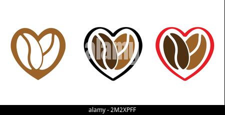 Cartoon roasted coffee beans pictogram. coffee bean love heart icon or symbol For coffee mug or cup. Flat vector drink hot coffee. Banner for work, sc Stock Photo