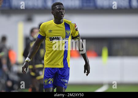 L'Elton Acolatse di STVV, nella foto, durante una partita di calcio tra Sint-Truiden VV e Royal Excel Mouscron, sabato 27 luglio 2019 a Sint-Truiden, il primo giorno della stagione calcistica belga 2019-2020 della 'Jupiler Pro League'. FOTO DI BELGA JOHAN EYCKENS Foto Stock