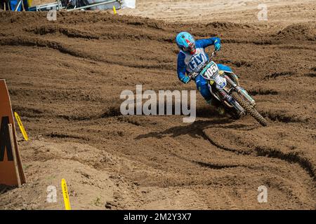 Il belga Cyril Genot raffigurato in azione durante la gara MX2 in occasione del GP di Limburgo a Lommel, domenica 04 agosto 2019. FOTO DI BELGA JONAS ROOSENS Foto Stock