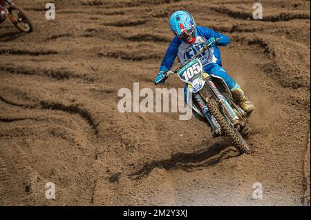 Il belga Cyril Genot raffigurato in azione durante la gara MX2 in occasione del GP di Limburgo a Lommel, domenica 04 agosto 2019. FOTO DI BELGA JONAS ROOSENS Foto Stock