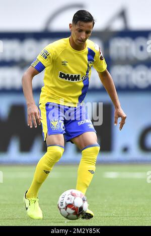 Hamza Masoudi di STVV ha mostrato in azione durante una partita di calcio tra Sint-Truidense VV e Standard de Liege, domenica 11 agosto 2019 a Sint-Truiden, il terzo giorno della stagione di campionato belga di calcio 'Jupiler Pro League' 2019-2020. FOTO DI BELGA JOHAN EYCKENS Foto Stock