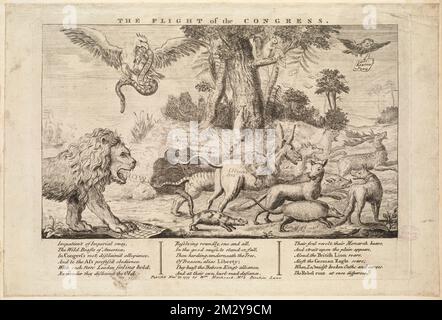 The flight of the Congress , Politics & government, International relations, Animals, Chasing, United States, History, Revolution, 1775-1783, Howe, William Howe, Viscount, 1729-1814, Washington, George, 1732-1799, Hancock, John, 1737-1793, Laurens, Henry, 1724-1792 Stock Photo