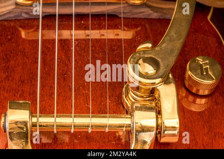 Amsterdam, Paesi Bassi. Dicembre 2022. Dettagli di una chitarra. Foto di alta qualità Foto Stock