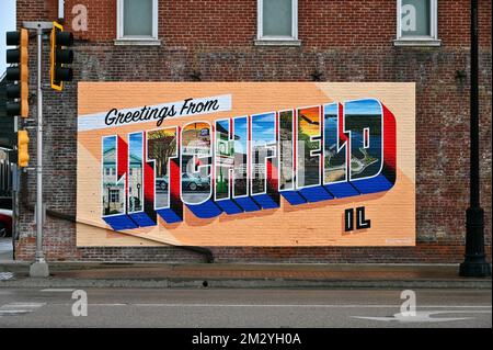 Murale, saluti da Litchfield, Illinois, Stati Uniti d'America Foto Stock