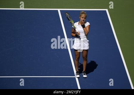 Kazach Zarina Diyas ha mostrato il primo giorno del torneo di tennis US Open Grand Slam, a Flushing Meadow, a New York City, USA, lunedì 26 agosto 2019. FOTO DI BELGA YORICK JANSENS Foto Stock