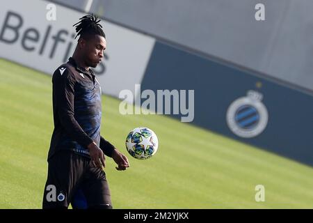 Simon Deli del Club ha illustrato durante una sessione di allenamento della squadra di calcio belga Club Brugge, martedì 27 agosto 2019 a Brugge, in preparazione della partita di ritorno di domani contro il club austriaco LASK Linz nei play-off della UEFA Champions League. FOTO DI BELGA BRUNO FAHY Foto Stock