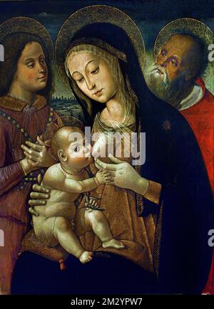 La Madonna col Bambino, un Angelo e San Girolamo - la Madonna col Bambino, un angelo e San Girolamo di Bernardino Fungai - Siena 1460-1516, Arte cristiana, Italia, Italiano. Foto Stock