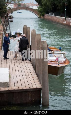 La Regina Mathilde del Belgio è accolta in vista di una visita della Regina alla 58th Biennale di Venezia Arte, Mostra Internazionale d'Arte, venerdì 06 settembre 2019, a Venezia. BELGA FOTO BENOIT DOPPAGNE Foto Stock