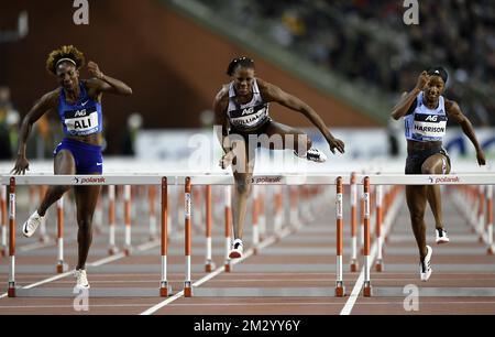 US Nia Ali, Giamaica Danielle Williams e US Kendra Harrison hanno mostrato in azione durante la gara di ostacoli femminile del 100m all'edizione 2019 dell'AG Insurance Memorial Van Damme IAAF Diamond League, riunione di atletica, venerdì 06 settembre 2019 a Bruxelles. FOTO DI BELGA JASPER JACOBS Foto Stock