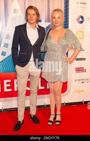 Kevin Lebreton e la peronalità televisiva Lesley-Ann Poppe nella notte di apertura della 13th edizione del festival del film di Ostenda, venerdì 06 settembre 2019. FOTO DI BELGA JAMES ARTHUR GEKIERE Foto Stock