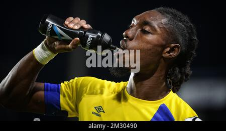 La Jordan Botaka di STVV è stata raffigurata durante una partita di calcio tra STVV e Waasland-Beveren, sabato 14 settembre 2019 a Sint-Truiden, il settimo giorno della stagione di campionato belga di calcio 'Jupiler Pro League' 2019-2020. FOTO DI BELGA YORICK JANSENS Foto Stock