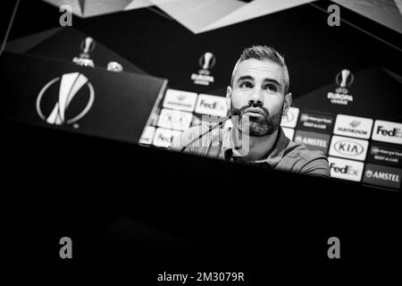 Loic Perrin di Saint-Etienne, nella foto di una conferenza stampa della squadra francese COME Saint-Etienne, mercoledì 18 settembre 2019 a Gent. Domani Saint-Etienne incontrerà la squadra di calcio belga KAA Gent nella fase di gruppo della UEFA Europa League. FOTO DI BELGA JASPER JACOBS Foto Stock