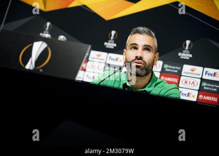 Loic Perrin di Saint-Etienne, nella foto di una conferenza stampa della squadra francese COME Saint-Etienne, mercoledì 18 settembre 2019 a Gent. Domani Saint-Etienne incontrerà la squadra di calcio belga KAA Gent nella fase di gruppo della UEFA Europa League. FOTO DI BELGA JASPER JACOBS Foto Stock