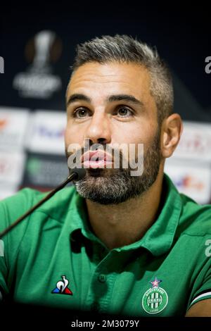 Loic Perrin di Saint-Etienne, nella foto di una conferenza stampa della squadra francese COME Saint-Etienne, mercoledì 18 settembre 2019 a Gent. Domani Saint-Etienne incontrerà la squadra di calcio belga KAA Gent nella fase di gruppo della UEFA Europa League. FOTO DI BELGA JASPER JACOBS Foto Stock