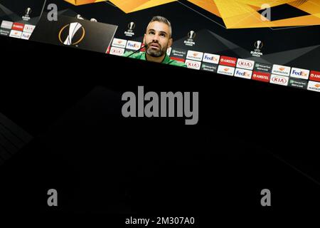 Loic Perrin di Saint-Etienne, nella foto di una conferenza stampa della squadra francese COME Saint-Etienne, mercoledì 18 settembre 2019 a Gent. Domani Saint-Etienne incontrerà la squadra di calcio belga KAA Gent nella fase di gruppo della UEFA Europa League. FOTO DI BELGA JASPER JACOBS Foto Stock