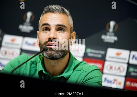 Loic Perrin di Saint-Etienne, nella foto di una conferenza stampa della squadra francese COME Saint-Etienne, mercoledì 18 settembre 2019 a Gent. Domani Saint-Etienne incontrerà la squadra di calcio belga KAA Gent nella fase di gruppo della UEFA Europa League. FOTO DI BELGA JASPER JACOBS Foto Stock