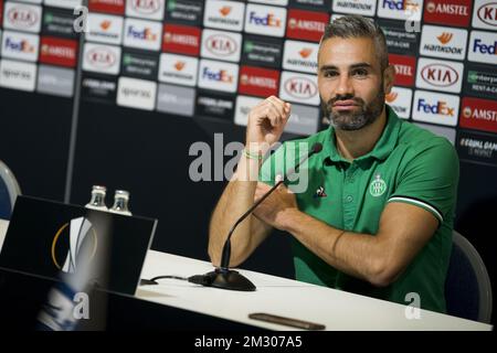 Loic Perrin di Saint-Etienne, nella foto di una conferenza stampa della squadra francese COME Saint-Etienne, mercoledì 18 settembre 2019 a Gent. Domani Saint-Etienne incontrerà la squadra di calcio belga KAA Gent nella fase di gruppo della UEFA Europa League. FOTO DI BELGA JASPER JACOBS Foto Stock