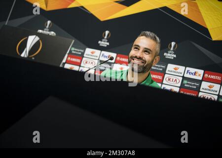 Loic Perrin di Saint-Etienne, nella foto di una conferenza stampa della squadra francese COME Saint-Etienne, mercoledì 18 settembre 2019 a Gent. Domani Saint-Etienne incontrerà la squadra di calcio belga KAA Gent nella fase di gruppo della UEFA Europa League. FOTO DI BELGA JASPER JACOBS Foto Stock