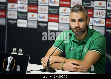 Loic Perrin di Saint-Etienne, nella foto di una conferenza stampa della squadra francese COME Saint-Etienne, mercoledì 18 settembre 2019 a Gent. Domani Saint-Etienne incontrerà la squadra di calcio belga KAA Gent nella fase di gruppo della UEFA Europa League. FOTO DI BELGA JASPER JACOBS Foto Stock