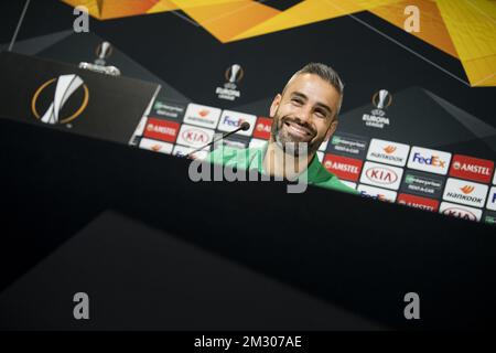 Loic Perrin di Saint-Etienne, nella foto di una conferenza stampa della squadra francese COME Saint-Etienne, mercoledì 18 settembre 2019 a Gent. Domani Saint-Etienne incontrerà la squadra di calcio belga KAA Gent nella fase di gruppo della UEFA Europa League. FOTO DI BELGA JASPER JACOBS Foto Stock