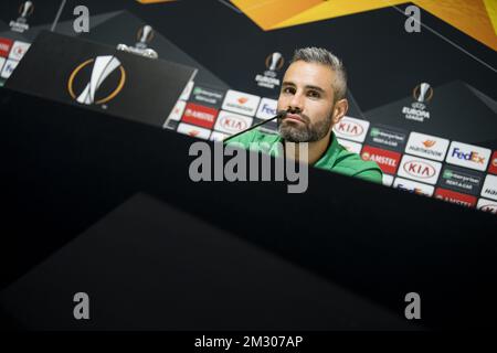 Loic Perrin di Saint-Etienne, nella foto di una conferenza stampa della squadra francese COME Saint-Etienne, mercoledì 18 settembre 2019 a Gent. Domani Saint-Etienne incontrerà la squadra di calcio belga KAA Gent nella fase di gruppo della UEFA Europa League. FOTO DI BELGA JASPER JACOBS Foto Stock