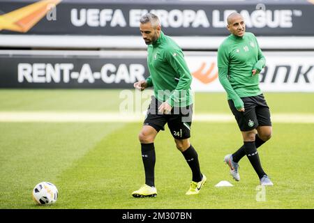 Loic Perrin di Saint-Etienne raffigurato in azione durante una sessione di formazione della squadra francese COME Saint-Etienne, mercoledì 18 settembre 2019 a Gent. Domani Saint-Etienne incontrerà la squadra di calcio belga KAA Gent nella fase di gruppo della UEFA Europa League. FOTO DI BELGA JASPER JACOBS Foto Stock