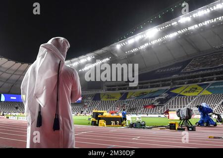 L'immagine mostra i preparativi prima dell'inizio dei Campionati Mondiali di Atletica IAAF a Doha, Qatar, mercoledì 25 settembre 2019. I Mondi si svolgono dal 27 settembre al 6 ottobre. FOTO DI BELGA DIRK WAEM Foto Stock