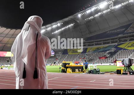 L'immagine mostra i preparativi prima dell'inizio dei Campionati Mondiali di Atletica IAAF a Doha, Qatar, mercoledì 25 settembre 2019. I Mondi si svolgono dal 27 settembre al 6 ottobre. FOTO DI BELGA DIRK WAEM Foto Stock