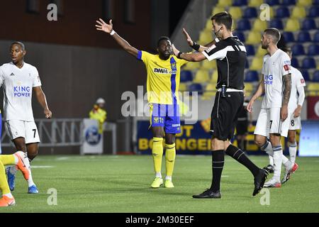 Yohan Boli di STVV reagisce durante una partita di calcio tra STVV e Oud-Heverlee Leuven (1B), mercoledì 25 settembre 2019 a Sint-Truiden, nella finale 1/16th della coppa belga "Croky Cup". FOTO DI BELGA JOHAN EYCKENS Foto Stock