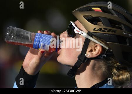 Il belga Kelly Van Den Steen ha illustrato dopo la gara femminile ai Campionati mondiali di ciclismo UCI Road a Harrogate, North Yorkshire, Regno Unito, sabato 28 settembre 2019. I Mondi si svolgono dal 21 al 29 settembre. FOTO DI BELGA YORICK JANSENS Foto Stock