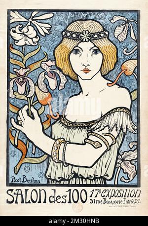 Salon des Cent, 17th mostra, 31, rue Bonaparte. Entrata 50c - poster vintage - Paul Berthon, 1895, art nouveau - poster jugend Foto Stock