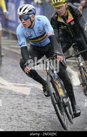 Il belga Remco Evenepoel è stato raffigurato in azione durante la gara maschile ai Campionati mondiali di ciclismo UCI Road a Harrogate, North Yorkshire, Regno Unito, domenica 29 settembre 2019. I Mondi si svolgono dal 21 al 29 settembre. FOTO DI BELGA YORICK JANSENS Foto Stock