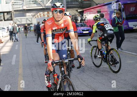 Teuns belgi di Dylan del Bahrain-Merida nella foto del giro dell'Emilia 102nd, sabato 05 ottobre 2019, a Bologna. BELGA PHOTO YUZURU SUNADA - FRANCE OUT Foto Stock