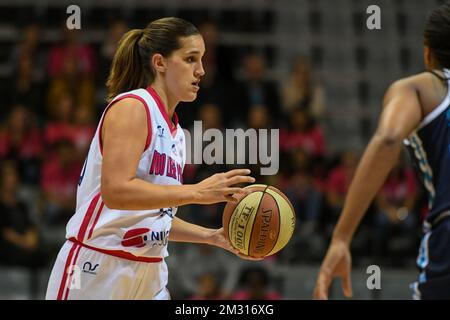 VOO Liege Panthers Jaleesa MAES (45) raffigurato in azione durante una partita di basket tra VOO Liege Panthers e BCF Elfi Friburgo, sul gameday 2, gruppo J delle donne Eurocup, Mercoledì 23 ottobre 2019, Liege, Country Hall du Sart Tilman. FOTO BERNARD GILLET Foto Stock