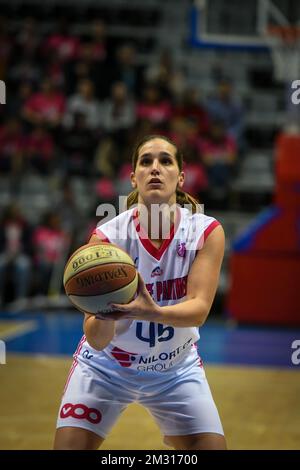 VOO Liege Panthers Jaleesa MAES (45) raffigurato in azione durante una partita di basket tra VOO Liege Panthers e BCF Elfi Friburgo, sul gameday 2, gruppo J delle donne Eurocup, Mercoledì 23 ottobre 2019, Liege, Country Hall du Sart Tilman. FOTO BERNARD GILLET Foto Stock