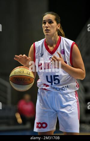 VOO Liege Panthers Jaleesa MAES (45) raffigurato in azione durante una partita di basket tra VOO Liege Panthers e BCF Elfi Friburgo, sul gameday 2, gruppo J delle donne Eurocup, Mercoledì 23 ottobre 2019, Liege, Country Hall du Sart Tilman. FOTO BERNARD GILLET Foto Stock