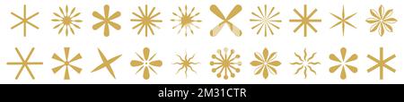 Set of different gold asterisk icons. Vector illustration isolated on white background Illustrazione Vettoriale