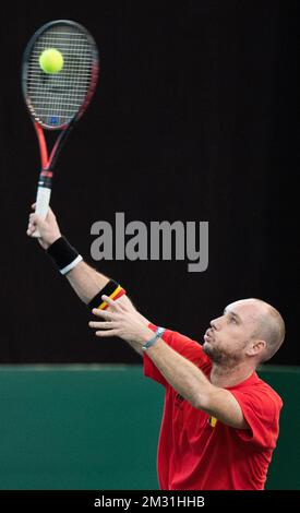 Il belga Steve Darcis ha illustrato durante un allenamento alle finali del Davis Cup World Group di tennis, martedì 19 novembre 2019, a Madrid, Spagna. Il Belgio ha vinto ieri entrambe le partite singole e ha perso la partita doppia dalla Colombia. Giocheranno il loro secondo legame di gruppo domani contro l'Australia. BELGA FOTO BENOIT DOPPAGNE Foto Stock