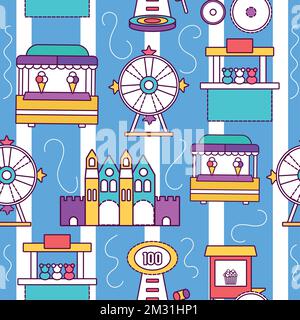 Sfondo senza cuciture con icone del parco divertimenti Vector Illustrazione Vettoriale