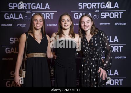 Ginnastica belga Margaux Daveloose, ginnastica belga Fien Engels e ginnastica belga Jade Vansteenkiste nella serata di gala per le donne e gli uomini sportivi dell'anno 2018, sabato 21 dicembre 2019, a Schelle. FOTO DI BELGA LAURIE DIEFFEMBACQ Foto Stock