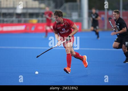 Tom Boon, in Belgio, è stato raffigurato in azione durante una partita di gruppo (3 su 16) della FIH Pro League di hockey maschile tra i Red Lions belgi e la nazionale neozelandese, ad Auckland, in Nuova Zelanda, sabato 01 febbraio 2020. BELGA FOTO BEN CAMPBELL Foto Stock