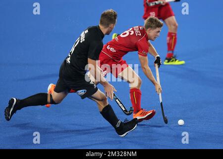 Victor Wegnez, in Belgio, è stato raffigurato in azione durante una partita di gruppo (3 su 16) della FIH Pro League maschile di hockey tra i Red Lions belgi e la nazionale neozelandese, ad Auckland, in Nuova Zelanda, sabato 01 febbraio 2020. BELGA FOTO BEN CAMPBELL Foto Stock
