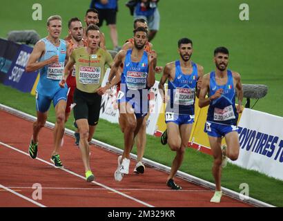 BEBENDORF Karl di Germania , RAITANEN Topi di Finlandia , ABDELWAHED Ahmed , ZOGHLAMI Osama , ZOGHLAMI Ala di Italia 3000M STEEPLECHASE FINALE maschile durante i Campionati europei di atletica 2022 il 18 agosto 2022 a Monaco di Baviera, Germania - Foto Laurent Lairys / DPPI Foto Stock