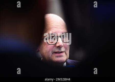 Nuovo FEB-VBO il presidente Bart De Smet parla alla stampa in vista della presentazione del nuovo presidente della VBO-FEB (Federazione delle imprese in Belgio - Verbond van Belgische Ondernemingen - Federation des Entreprises de Belgique) a Bruxelles, giovedì 13 febbraio 2020. FOTO DI BELGA LAURIE DIEFFEMBACQ Foto Stock