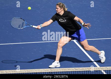 Belgian Kim Clijsters una sessione di allenamento in vista dei 2020 campionati di tennis di Dubai, a Dubai, Emirati Arabi Uniti, sabato 15 febbraio 2020. FOTO DI BELGA YORICK JANSENS Foto Stock